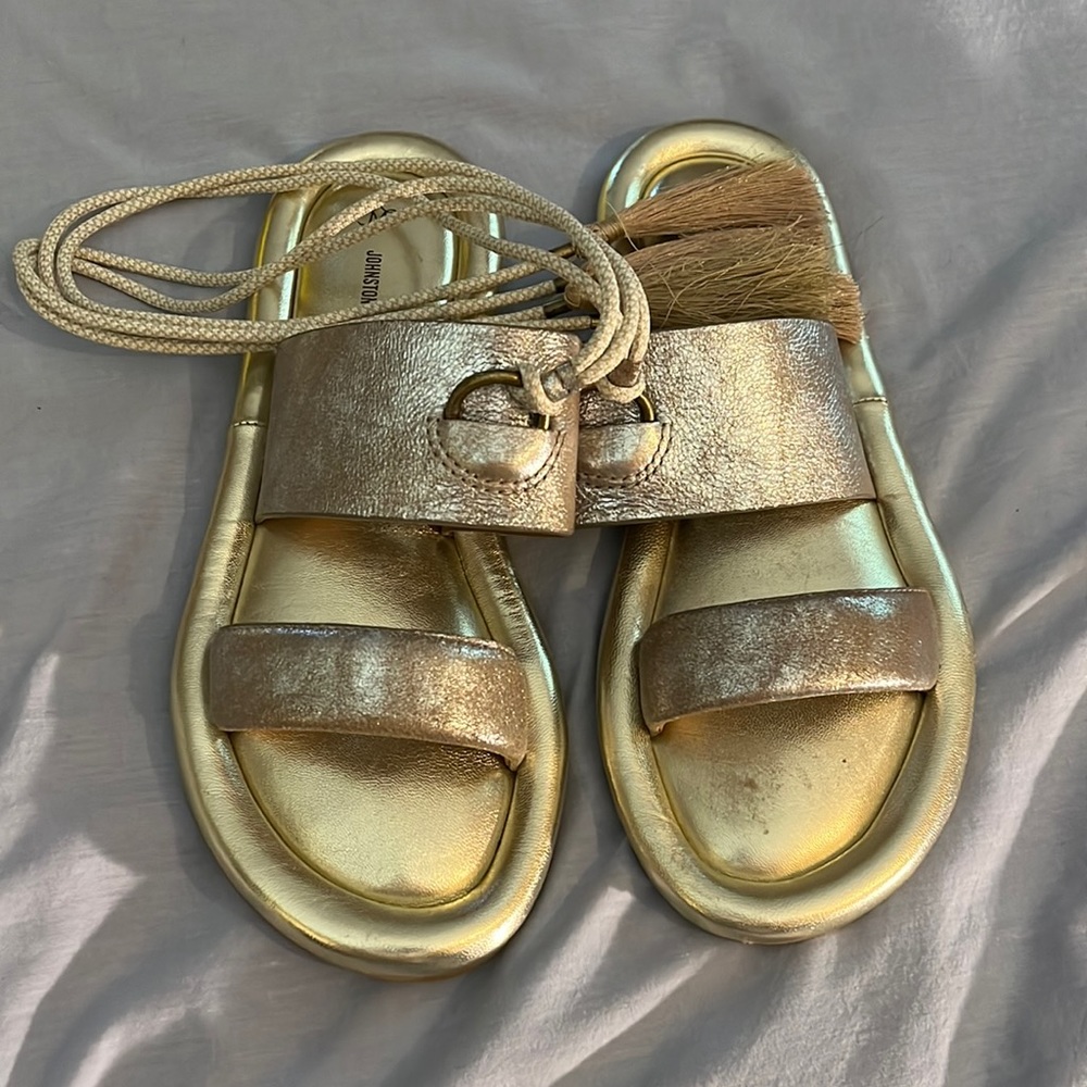Johnston & Murphy Metallic Gold Leather Lace-Up Sandals